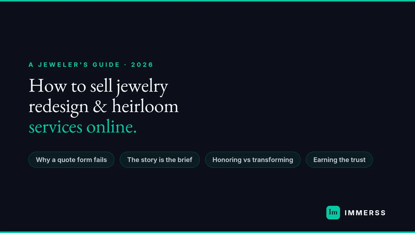 How to sell jewelry redesign and heirloom services online in 2026 — a jeweler holding an heirloom ring on a one-to-one live video consultation with a client
