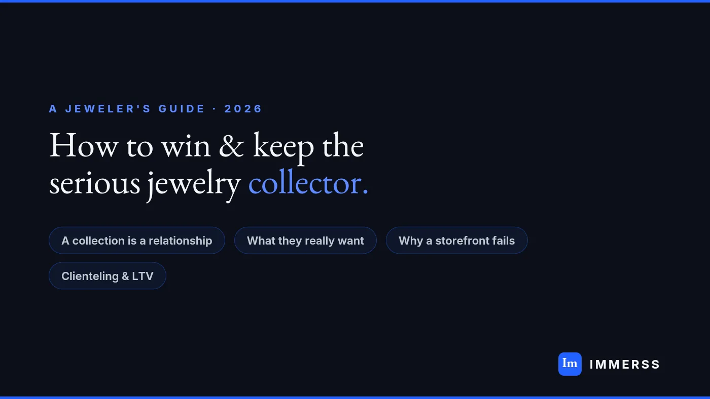 How to win and keep the serious jewelry collector in 2026 — a jeweler's guide covering why a collection is a relationship, what collectors really want, why a storefront fails them, and clienteling and LTV